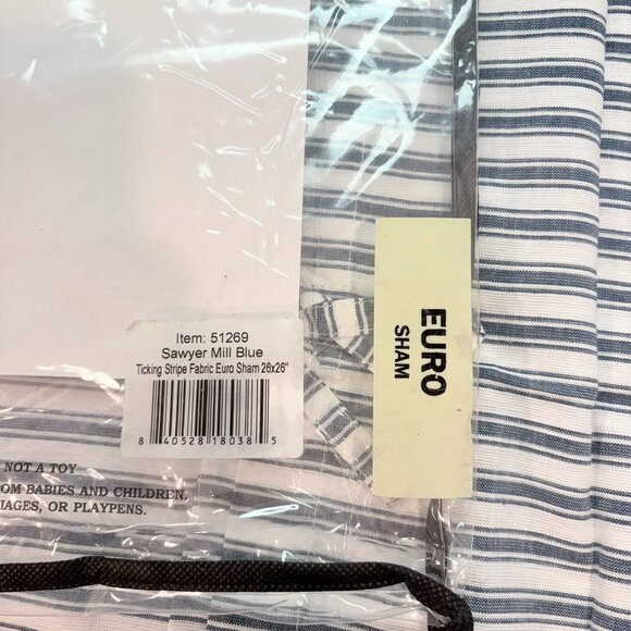 New Vintage Style Blue Ticking Striped Ruffle Euro Shams Pillow Covers 26” - 3 - Picture 9 of 9